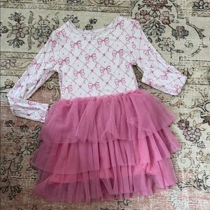 Pink Bow Patterned Kids Dress